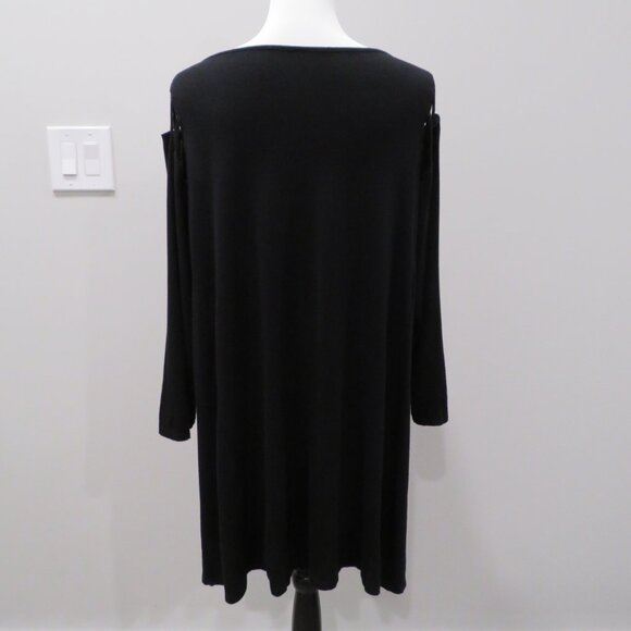 Black Long Sleeve Cut Out Strap Shoulder Tunic Top - Picture 3 of 3